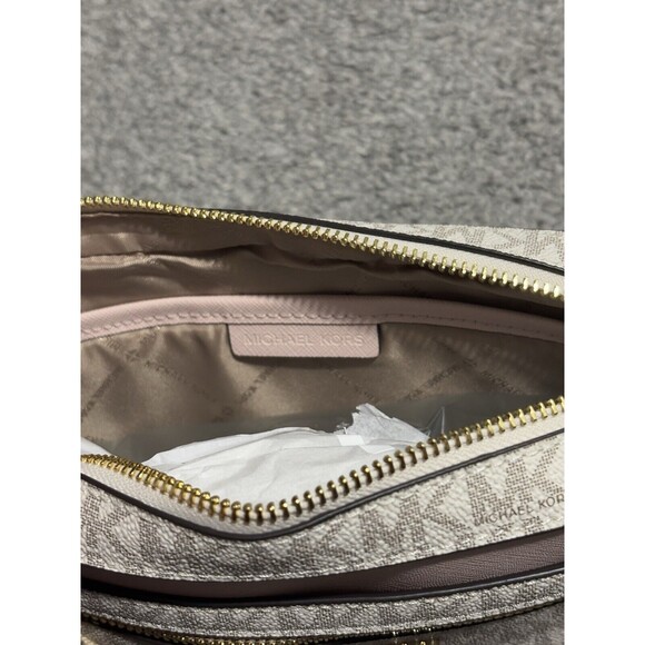 MICHAEL KORS JET SET LARGE ZIP CHAIN CROSSBODY BAG VANILLA SIGNATURE BLUSH PINK - Picture 8 of 9